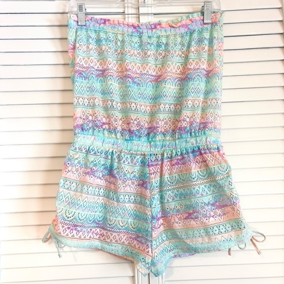 Victoria’s Secret Pastel Pink Blue Lace Swimsuit Coverup Strapless Romper Small - Picture 3 of 7